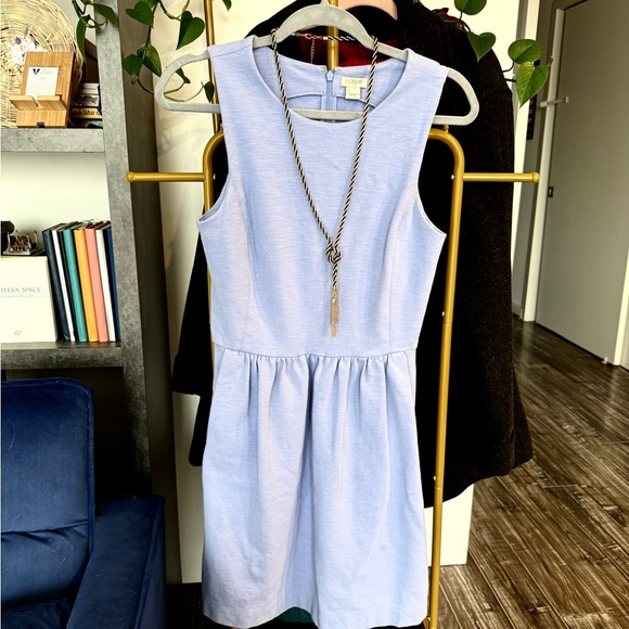 J. Crew Fit and Flare Light Blue Sleeveless Dress with Pockets Cotton & Spandex - Picture 2 of 7
